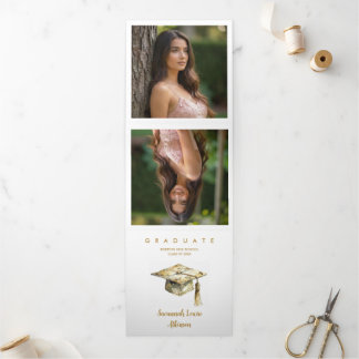 Sophisticated Graduation Cap Pastel Tones Glitter Drieluik Aankondiging