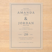 Sophisticated Gray Minimalist Wedding Invitation Acryl Uitnodigingen (Voorkant)