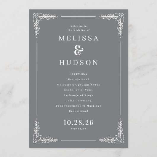 Sophisticated Gray Vine Wedding Ceremony Programmakaart (Voorkant)