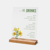 Sophisticated Green Floral Beverage Menu Acryl Bord (Hoek)