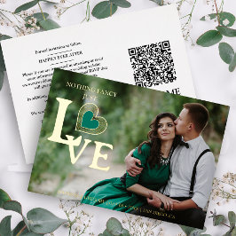 Sophisticated Green Heart Golden Embossed Wedding Folie Uitnodiging