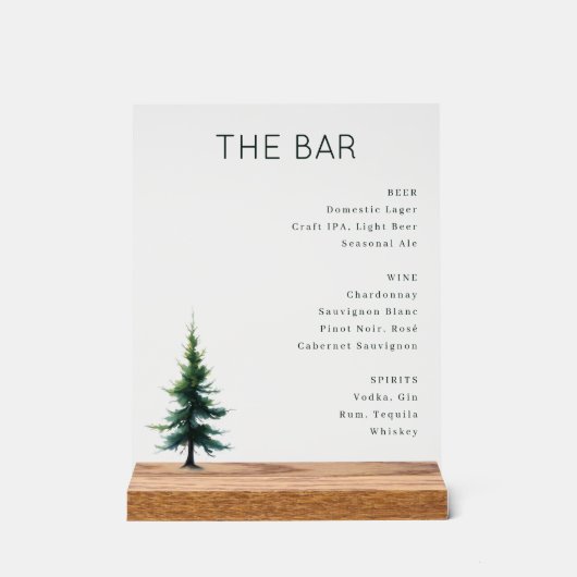 Sophisticated Green Minimalist Bar Menu Acryl Bord (Voorkant)