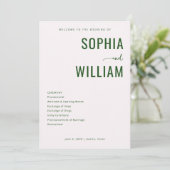 Sophisticated Green Minimalist Wedding Ceremony Programmakaart (Staand voorkant)