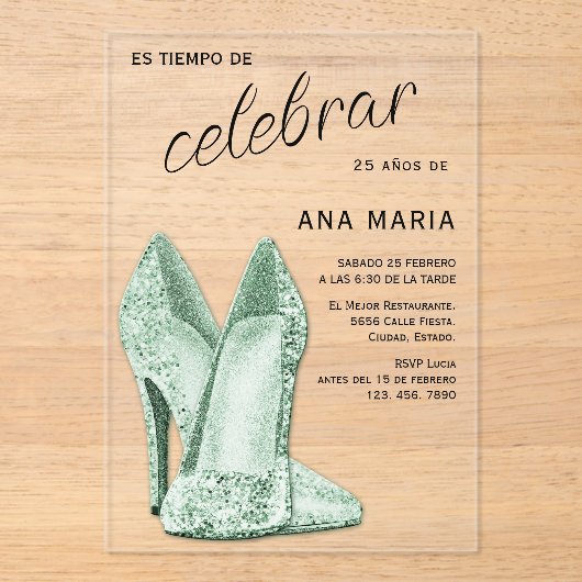 Sophisticated Green Spanish Feminine Birthday  Acryl Uitnodigingen (Voorkant)