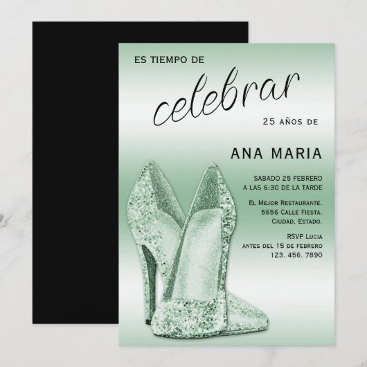 Sophisticated Green Spanish Feminine Birthday Kaart (Voorkant / Achterkant)