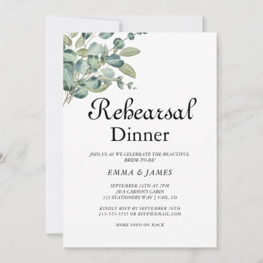 Sophisticated Greenery Repetitie Diner Uitnodiging (Voorkant)