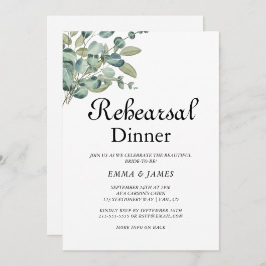 Sophisticated Greenery Repetitie Diner Uitnodiging (Voorkant / Achterkant)