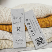 Sophisticated Grey Leaf Social QR Kleding Labels