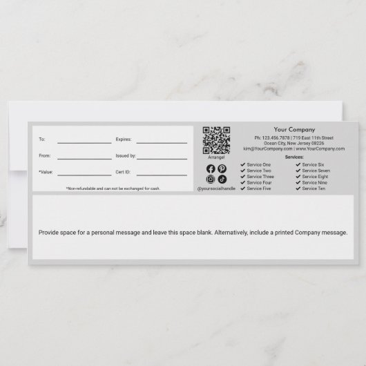 Sophisticated Grijs Zwart Script Cadeaubon (Achterkant)