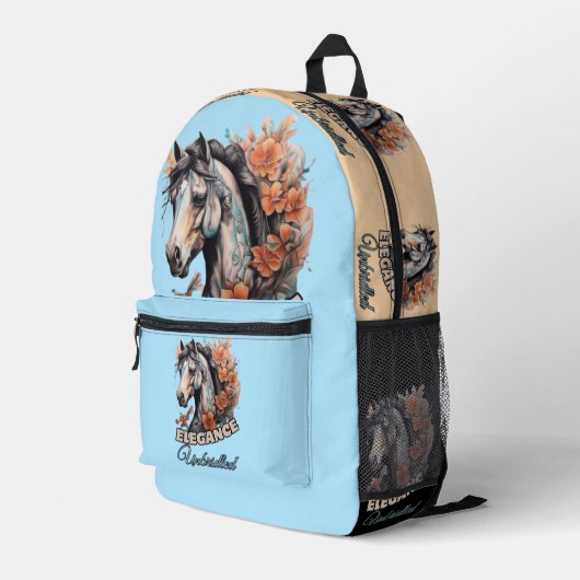 Sophisticated Horse Design met bloeiend Sinaasappe Bedrukte Rugzak (Achterkant Hoek Rechts)