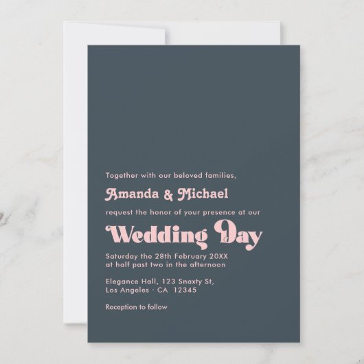 Sophisticated Houtskool & Blush Typografie Trouwen Kaart (Voorkant)