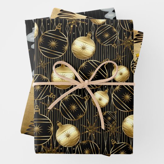 Sophisticated Kerstmis in Goud, Zwart en Grijs Inpakpapier Vel (In situ)