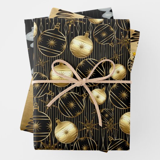 Sophisticated Kerstmis in Goud, Zwart en Grijs Inpakpapier Vel (In situ)