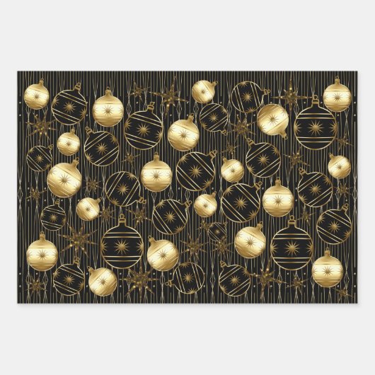 Sophisticated Kerstmis in Goud, Zwart en Grijs Inpakpapier Vel (Voorkant)