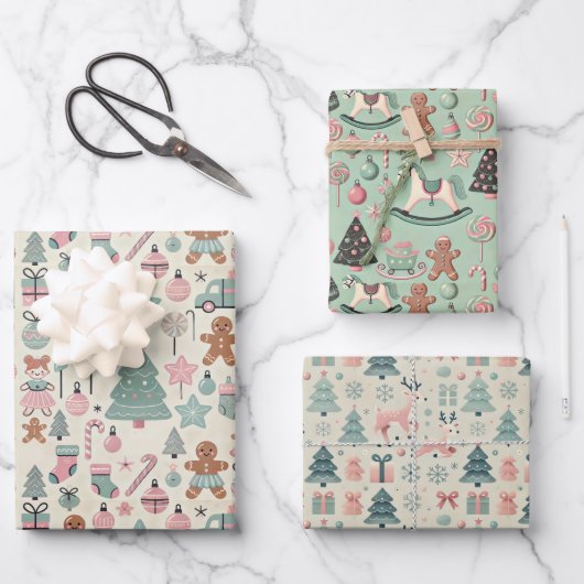 Sophisticated Kinderen Pastel Christmas Gift Wrap  Inpakpapier Vel (Voorkant)