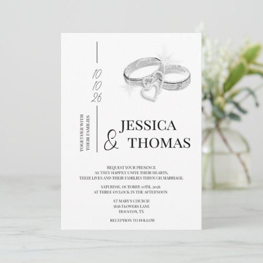 Sophisticated klasse, zilveren trouwringen bruilof kaart (Staand voorkant)