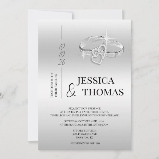 Sophisticated klasse, zilveren trouwringen bruilof kaart (Voorkant)