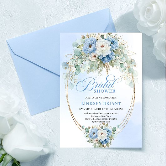 Sophisticated Light Blue Bloemengoud Bruiloft Borr Kaart