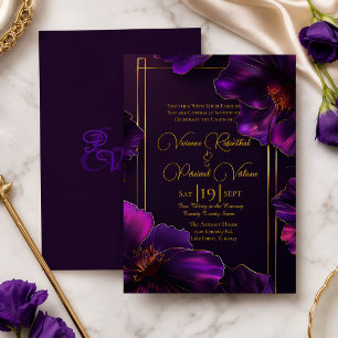 Sophisticated Luminous Violets Paarse Gouden Bruil Kaart