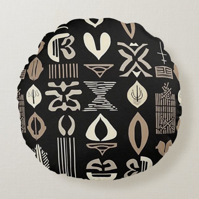 Sophisticated Luxury African Caribbean Mudcloth Rond Kussen (Voorkant)