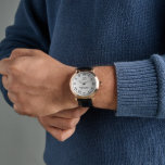 Sophisticated mannen-horloge met aangepast monogra horloge<br><div class="desc">Sophisticated mannen geleverd horloge met op maat gemaakt monogram en fancy lederen band. Personaliseer met aangepaste tekst. Elegant Romeins numeriek horloge met bruine of zwarte leren band. Creëer uw eigen fancy horloge voor hem. Klassiek tijdstuk met Romeinse cijfers, naam, datum en aangepaste achtergrondkleur. Mooie souvenir cadeau idee voor mannen trouwen,...</div>
