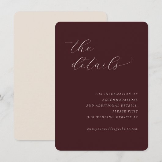 Sophisticated Maroon Calligraphy Informatiekaartje (Voorkant / Achterkant)