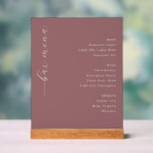 Sophisticated Maroon Minimalist Bar Menu Acryl Bord (Neutraal)