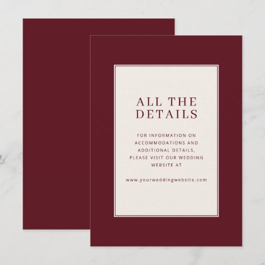 Sophisticated Maroon Minimalist Card Informatiekaartje (Voorkant / Achterkant)