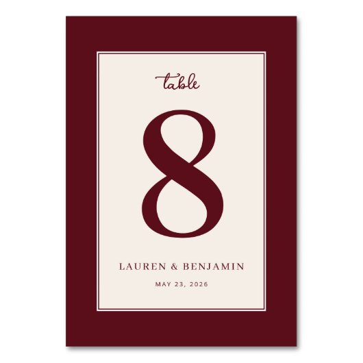 Sophisticated Maroon Number Eight Kaart (Voorkant)