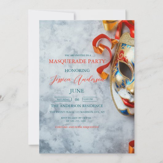 Sophisticated masker grijs Masquerade Party Verjaa Kaart (Voorkant)