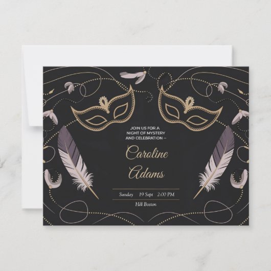 Sophisticated Masquerade Verjaardagsuitnodiging Ka Kaart (Voorkant)