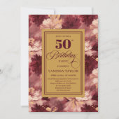Sophisticated merlot blush gouden bloemen verjaard kaart (Voorkant)