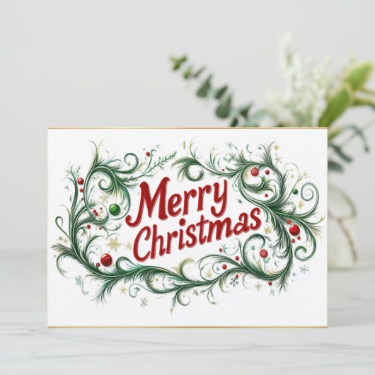 Sophisticated Merry Christmas Script Feestdagenkaart (Staand voorkant)
