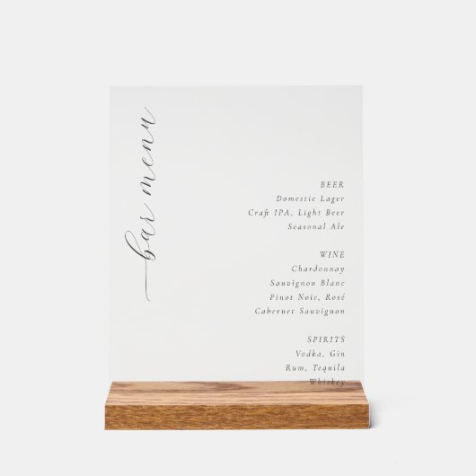 Sophisticated Minimalist Bar Menu Acryl Bord (Voorkant)