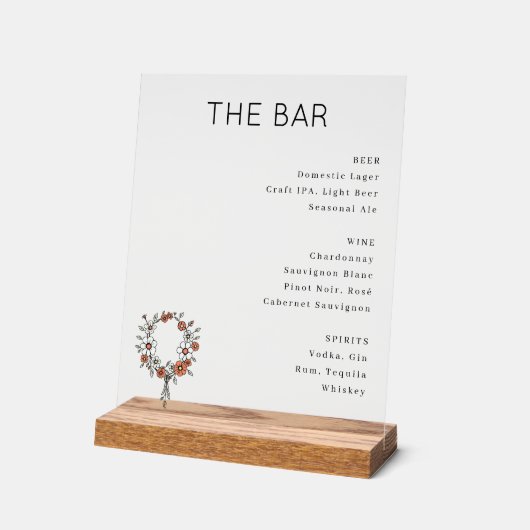Sophisticated Minimalist Beverage Menu Acryl Bord (Hoek)