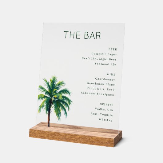 Sophisticated Minimalist Palm Tree Menu Acryl Bord (Hoek)