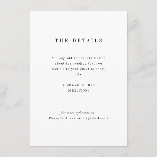 Sophisticated minimalist trouwkaart details informatiekaartje (Voorkant)