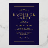 Sophisticated Modern Bachelor Party Marine & Goud Folie Uitnodiging (Voorkant)