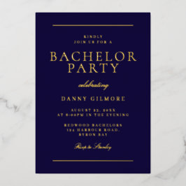 Sophisticated Modern Bachelor Party Marine & Goud Folie Uitnodiging