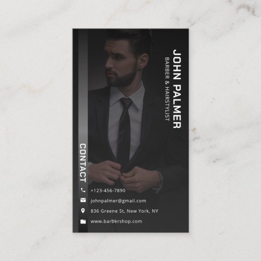 Sophisticated Modern Barber Salon Hair Stylist Visitekaartje (Voorkant)