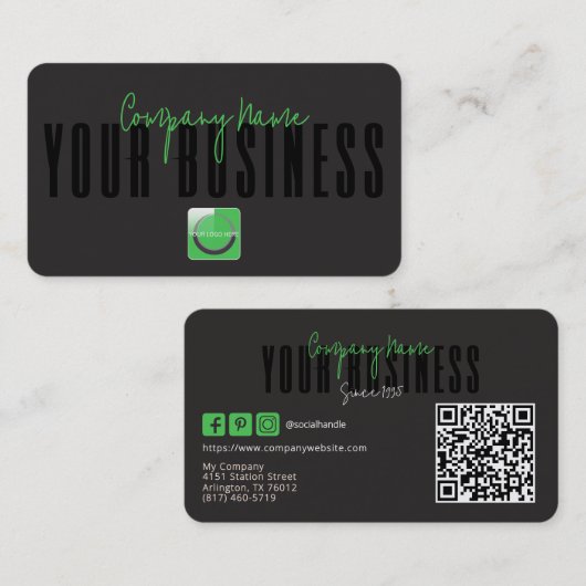 Sophisticated Modern Black Green Logo Generic Visitekaartje (Voorkant / Achterkant)
