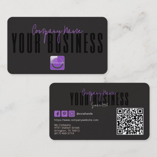 Sophisticated Modern Black  Purple Logo Generic  Visitekaartje (Voorkant / Achterkant)
