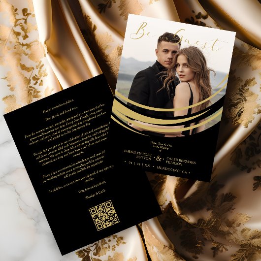 Sophisticated Modern Faux Golden Abstract Photo Save The Date