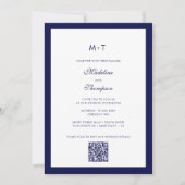 Sophisticated Moderne Marine Blauwe QR Code Huweli Kaart (Voorkant)