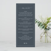 Sophisticated Navy Blue Elegant Wedding Menu (Staand voorkant)