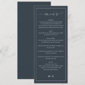 Sophisticated Navy Blue Elegant Wedding Menu (Voorkant / Achterkant)