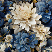 Sophisticated Navy Blue Ivory Gold Flowers Bad Handdoek
