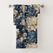 Sophisticated Navy Blue Ivory Gold Flowers Bad Handdoek (Insitu)