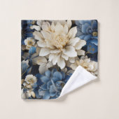 Sophisticated Navy Blue Ivory Gold Flowers Bad Handdoek (Wasdoekje)