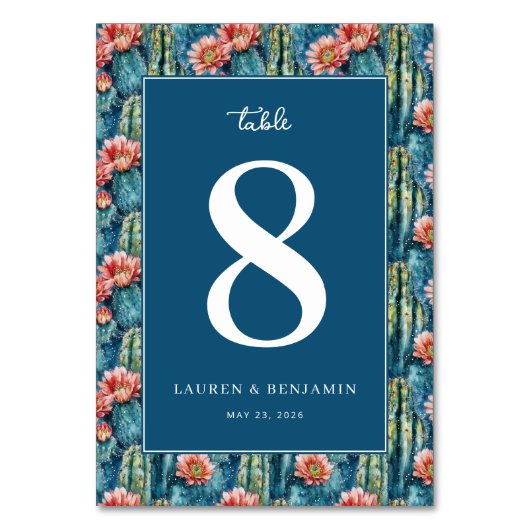 Sophisticated Navy Cactus Floral Kaart (Voorkant)